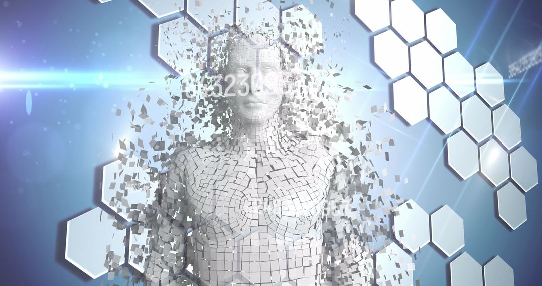 Digital Evolution Concept with Human Model and Hexagons