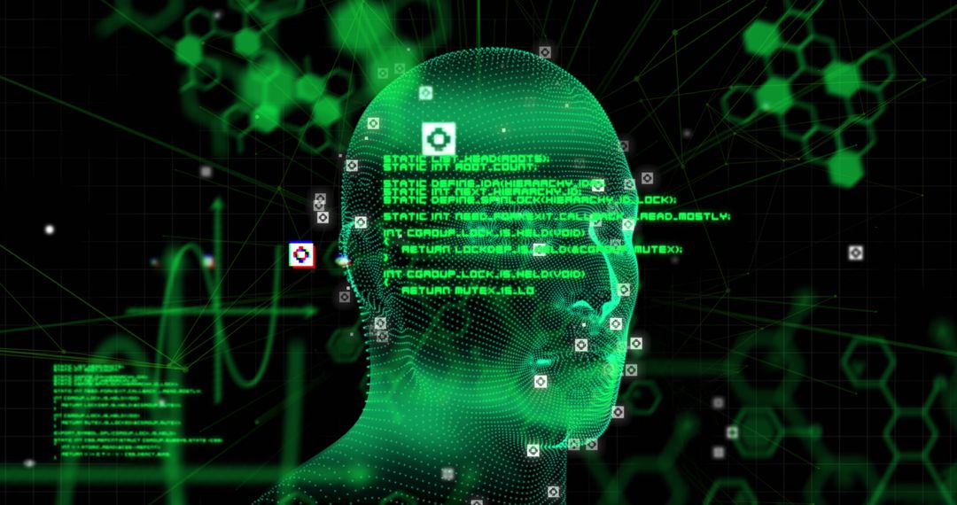 Futuristic Digital Head with Data Interface Overlay