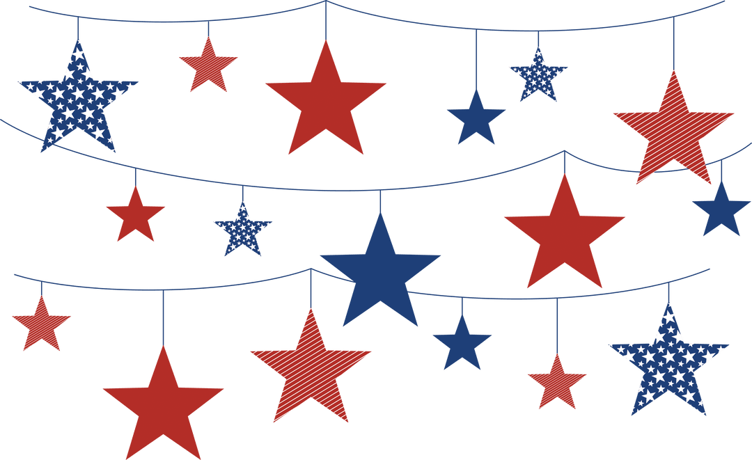 Transparent Background of Red and Blue Hanging Stars Vector