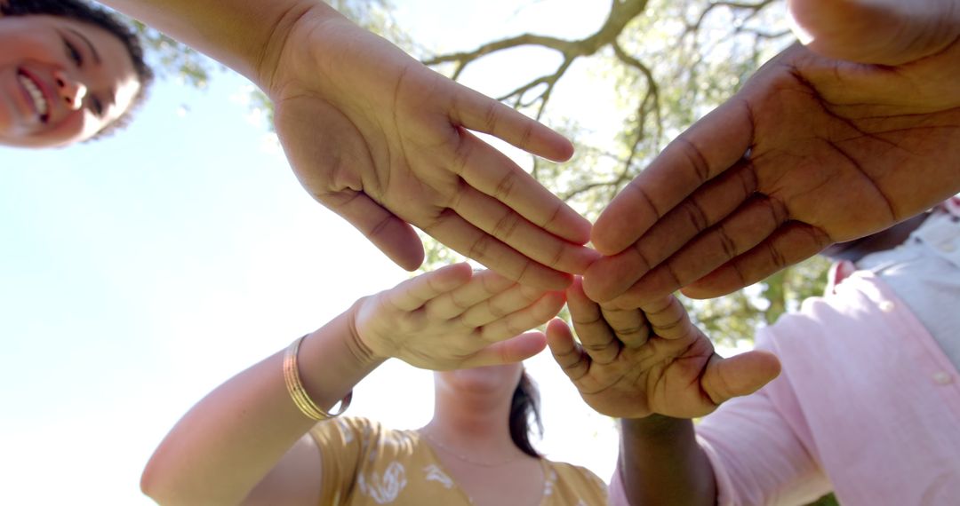 Diverse Friends Joining Hands in Friendship and Unity
