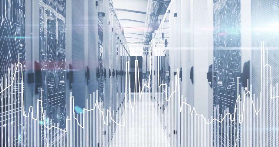 Modern Data Center Corridor with Server Racks and LED Lights