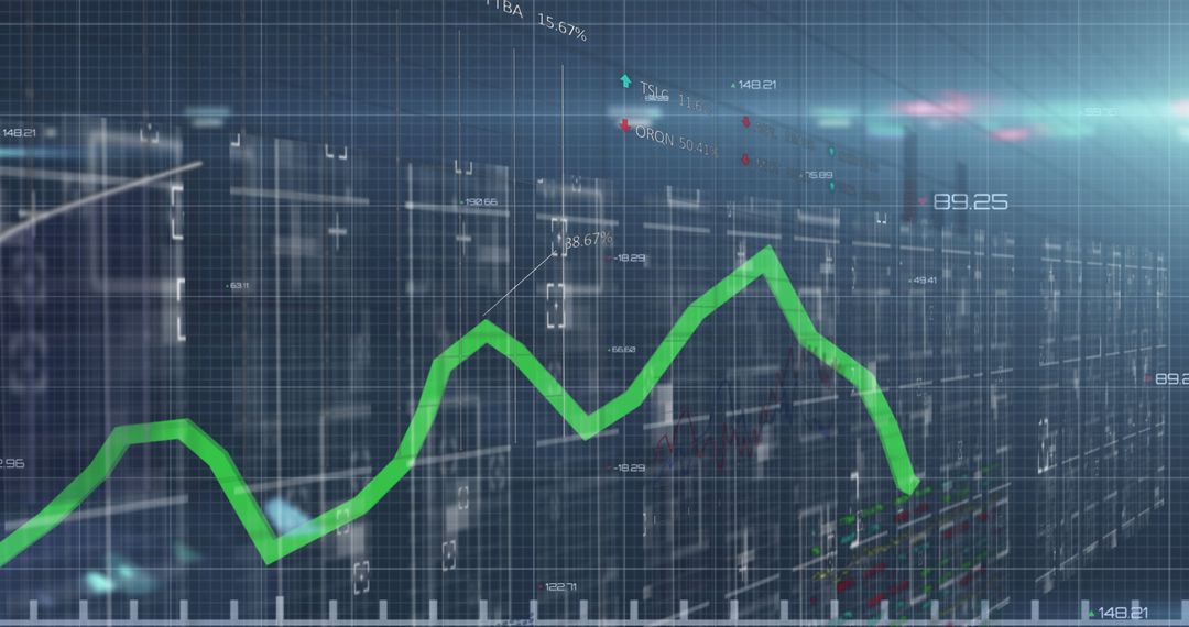Green Line Rising on Digital Trading Board with Abstract Background