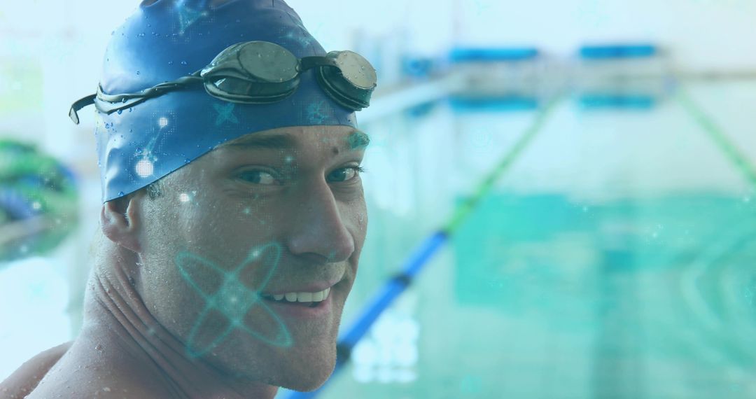 Athlete at Pool's Edge with Science and Technology Overlay