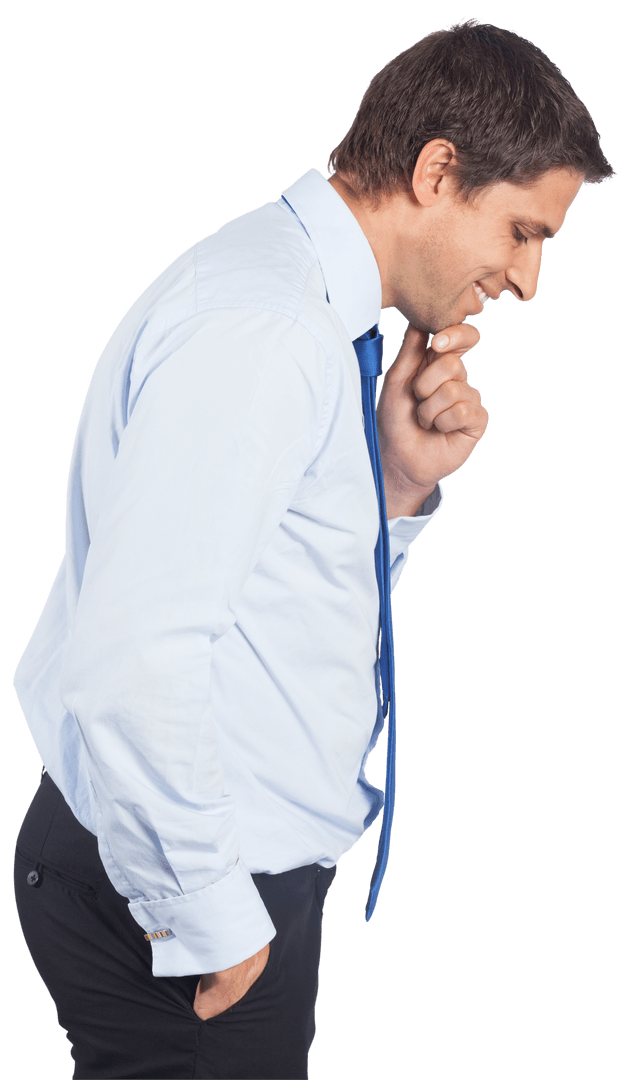 Transparent Businessman Thinking and Touching His Chin