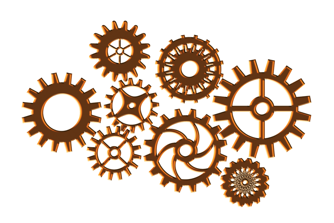 Intricate Orange Cog Wheels Transparent Industrial Vector