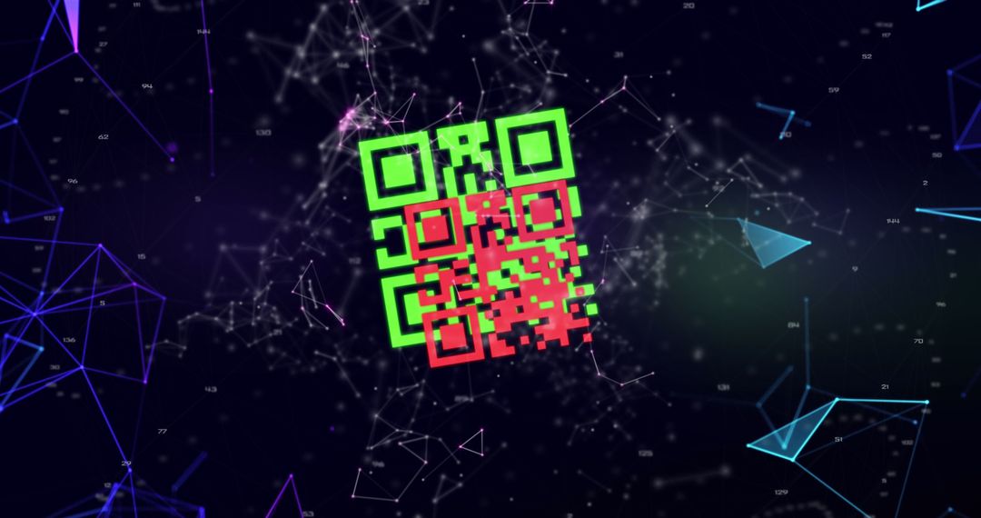 Colorful QR Code Amidst Digital Network Connections