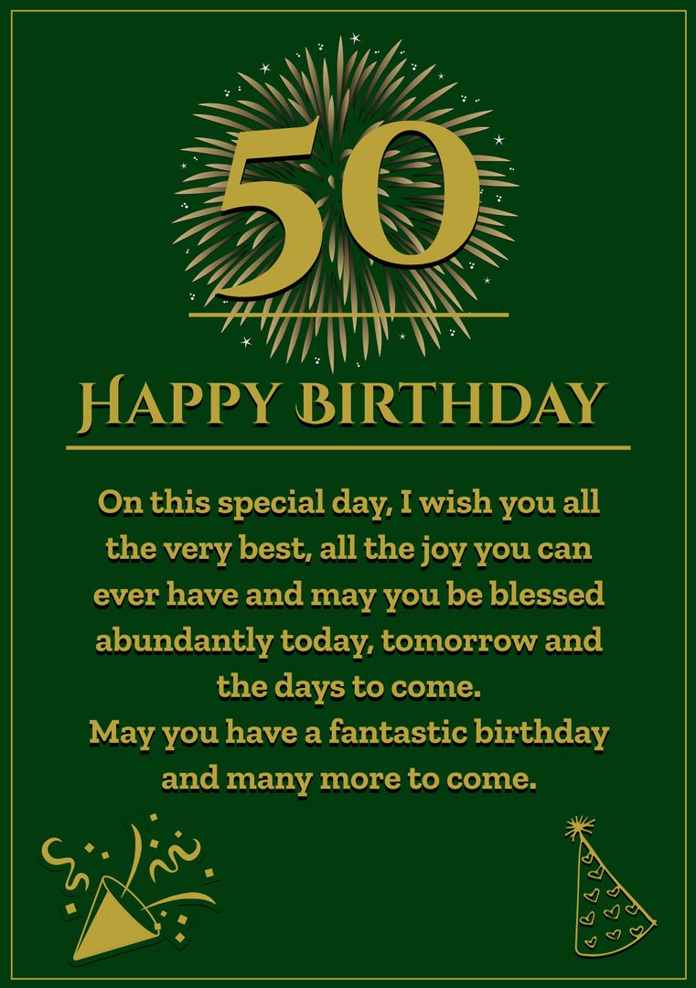 Elegant 50th Birthday Greeting Card with Firework and Wishes - Download Free Stock Templates Pikwizard.com