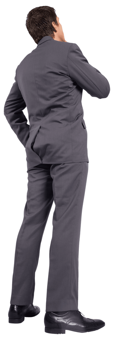 Transparent Background Thinking Businessman with Hand on Chin