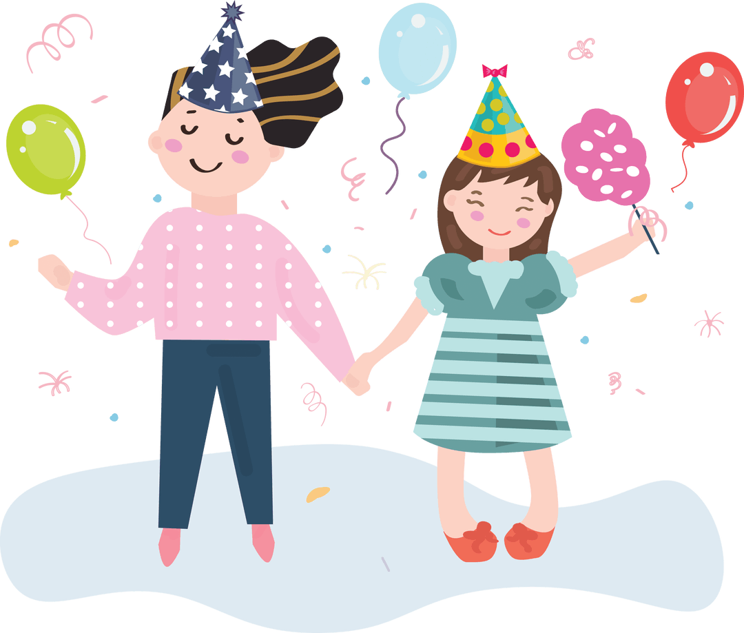 Party Joy PNG with Happy Girls and Balloons on Transparent Background