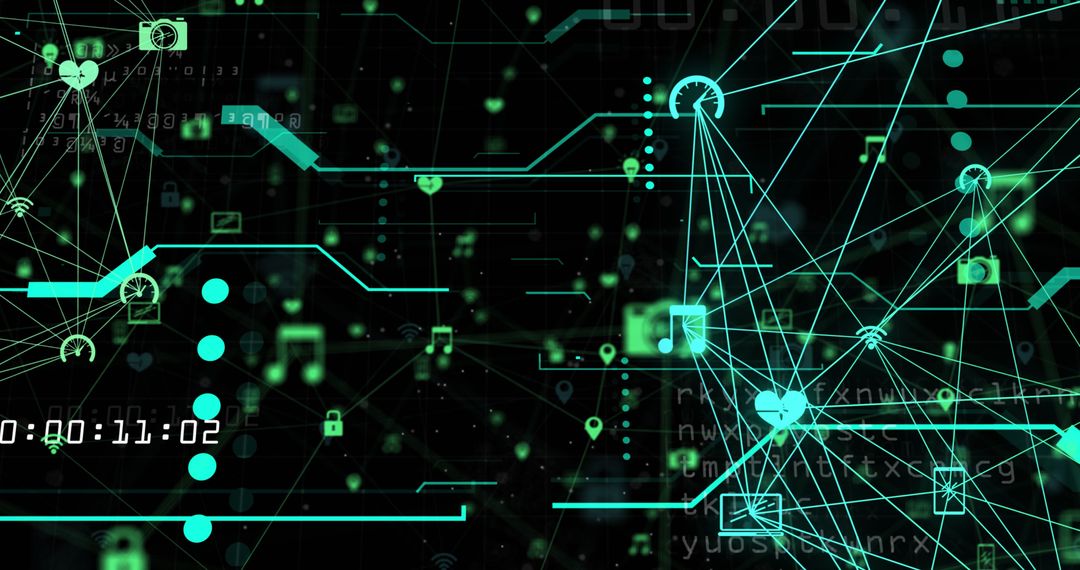 Digital Data Network with Analytics and Technology Icons
