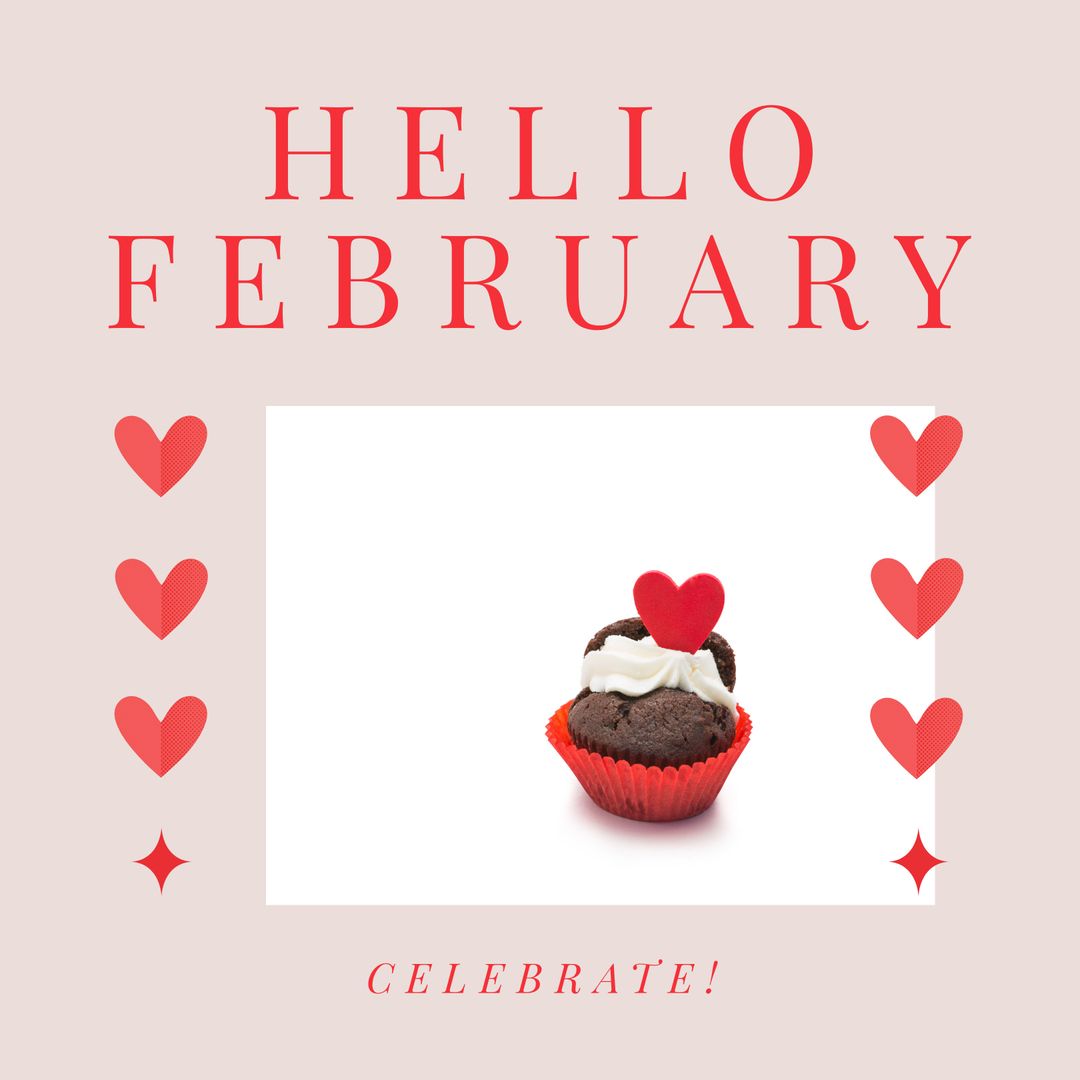 Festive February Celebration with Heart-Shaped Cupcake and Red Accents - Download Free Stock Templates Pikwizard.com