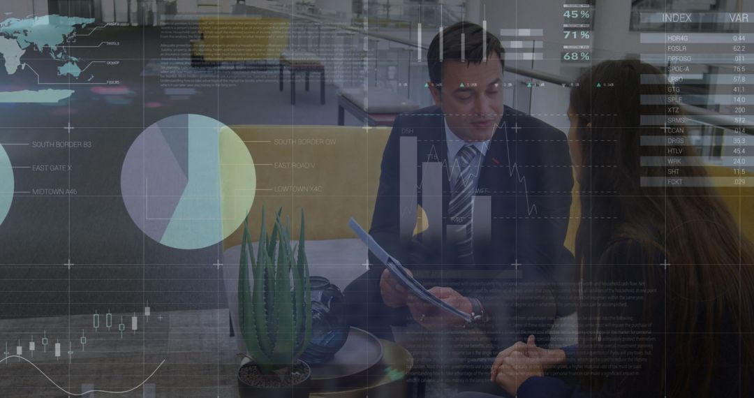 Diverse Business Partners Analyzing Digital Statistics in Modern Office