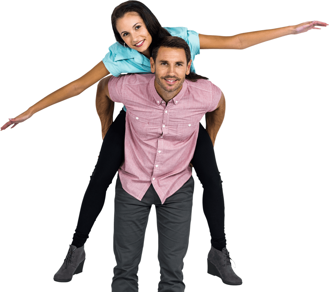 Transparent Loving Couple Piggyback Joyful Image