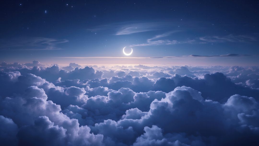 Enchanting Crescent Moon Above Scenic Cloudscape at Twilight