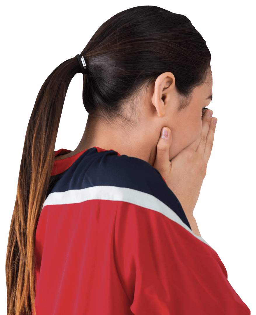 Nervous Sports Fan in Red Jersey Showing Emotional Support Transparent Background