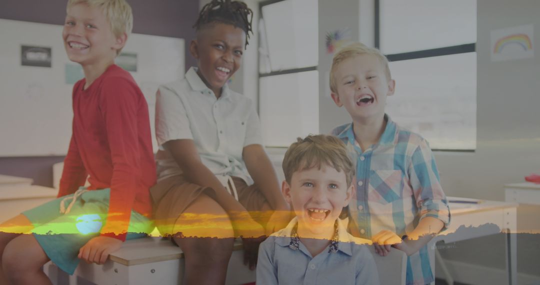 Diverse Schoolboys Experiencing Classroom Joy