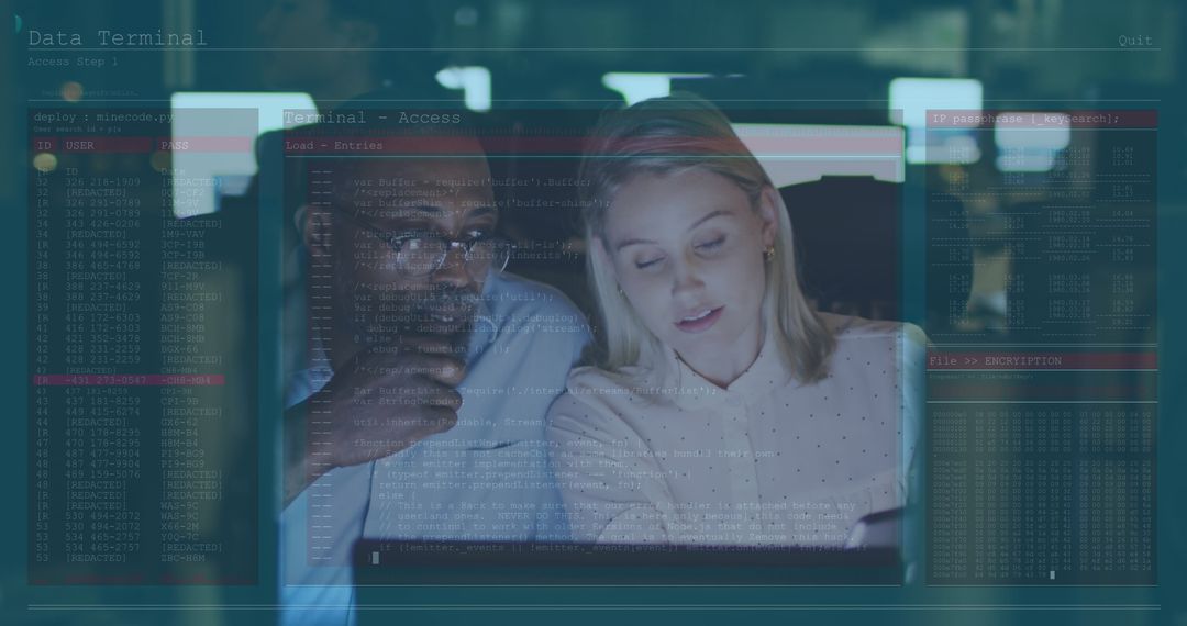 Diverse Team Analyzing Data on Tablet with Digital Interface Overlay