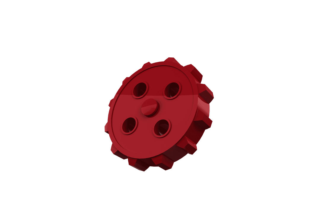 Transparent Red Gear with Teeth on White Background