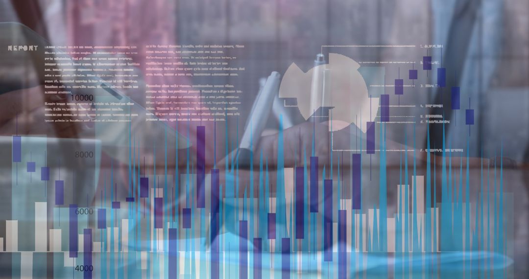 Business Professionals Analyzing Financial Data with Abstract Graphs
