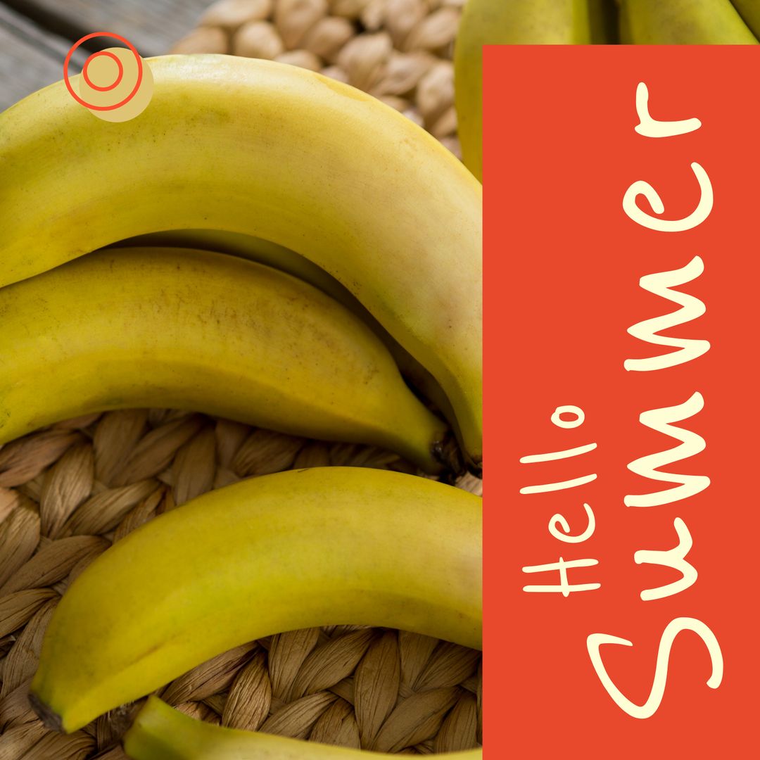 Fresh Ripe Bananas on Wicker with Summer Greeting