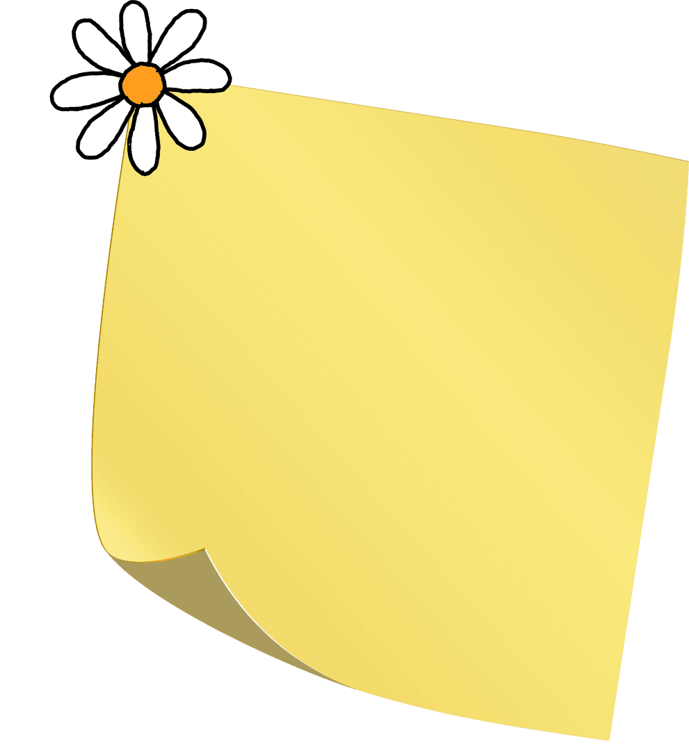 Cheerful Yellow Sticky Note with White Daisy on Transparent Background