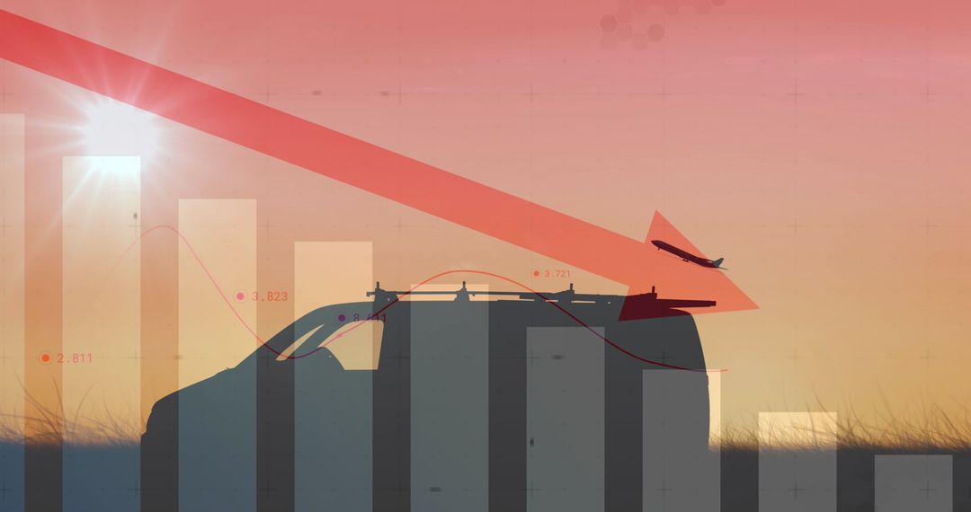 Futuristic Business Jet Soaring Through Sunset Sky Over Urban Skyline