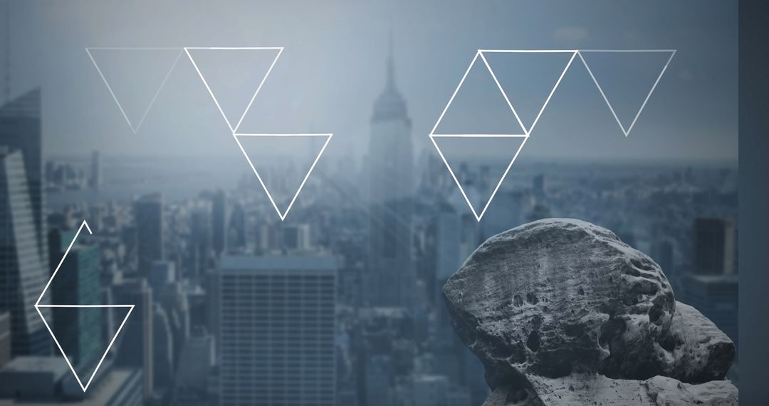 Modern Triangular Networked Cityscape on Blue Horizon