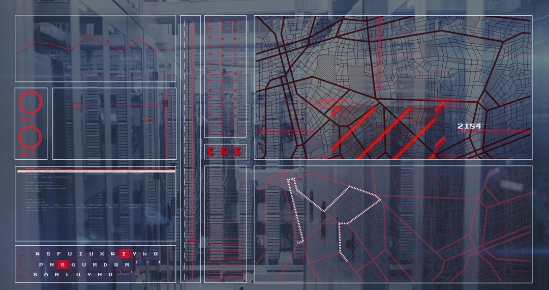 digital interface with data grid overlay on servers - Free Images, Stock Photos and Pictures on Pikwizard.com