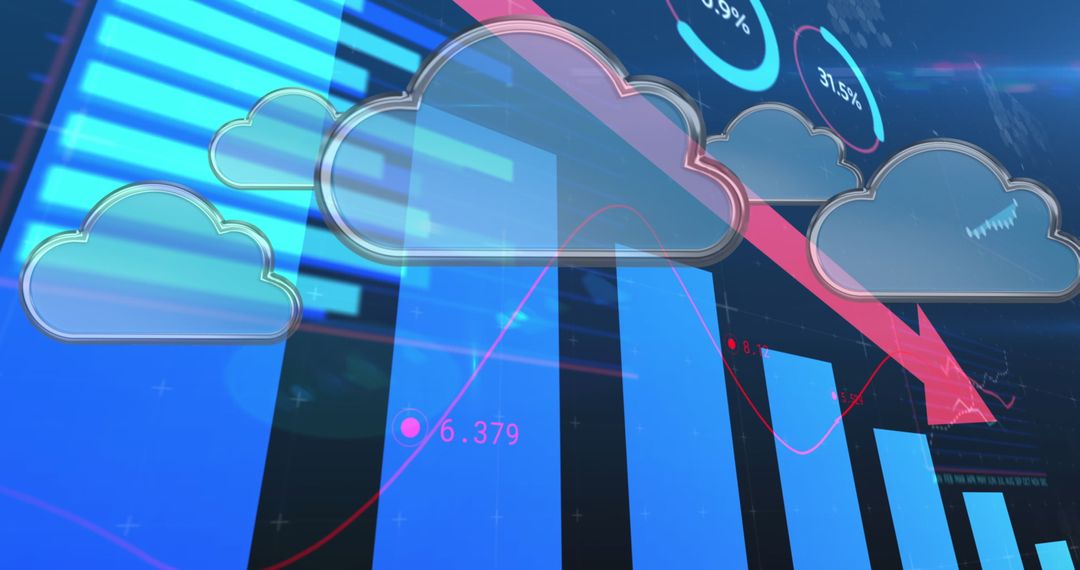 Financial Data with Cloud Icons and Downward Trend