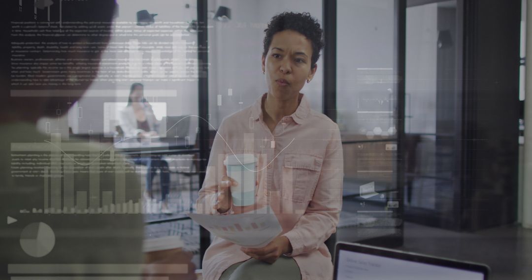 Data Visualization with Diverse Business Professionals Collaborating in Modern Office