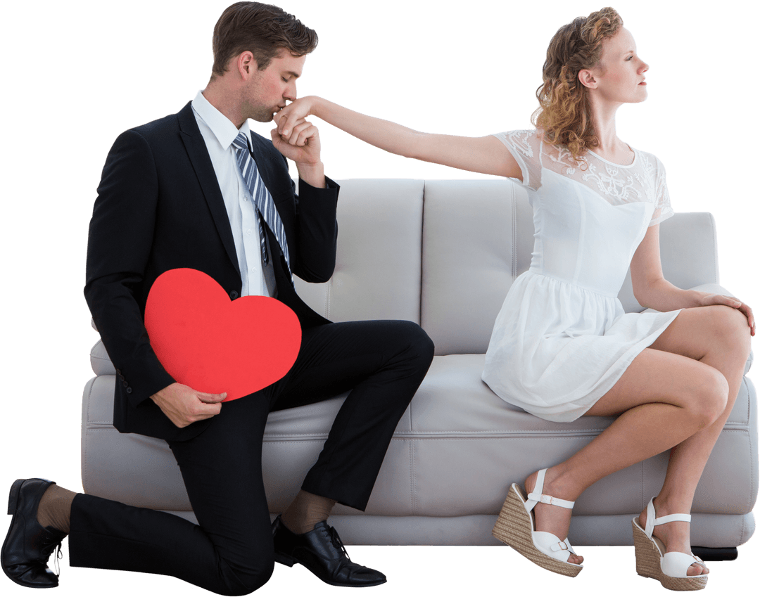 Man Kneeling Holding Heart-Shaped Card Transparent Background