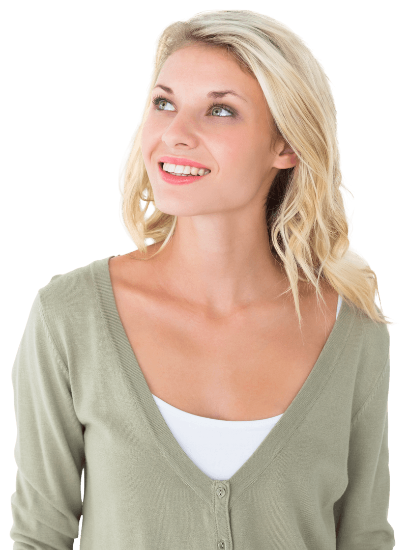 Happy Young Blonde Woman Smiling Looking Up Transparent Design