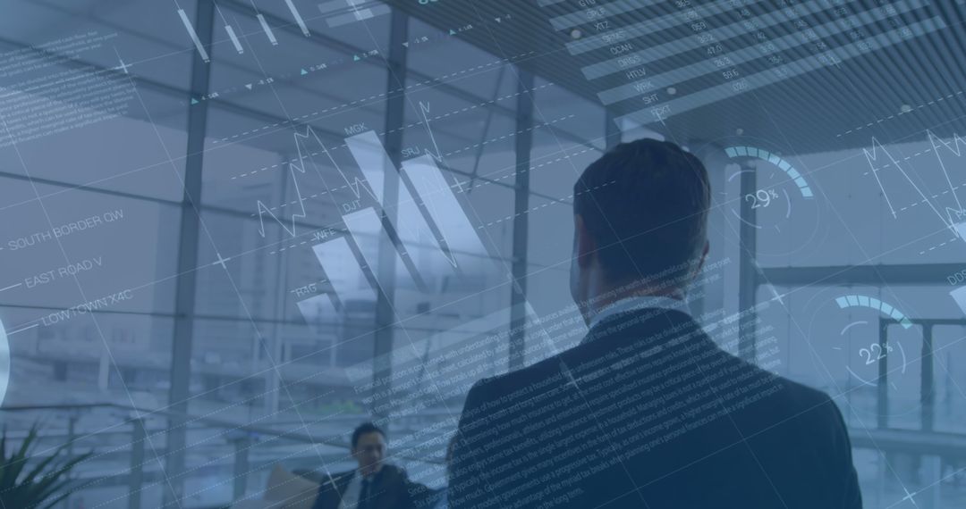 Businessman Analyzing Digital Data in Futuristic Setting