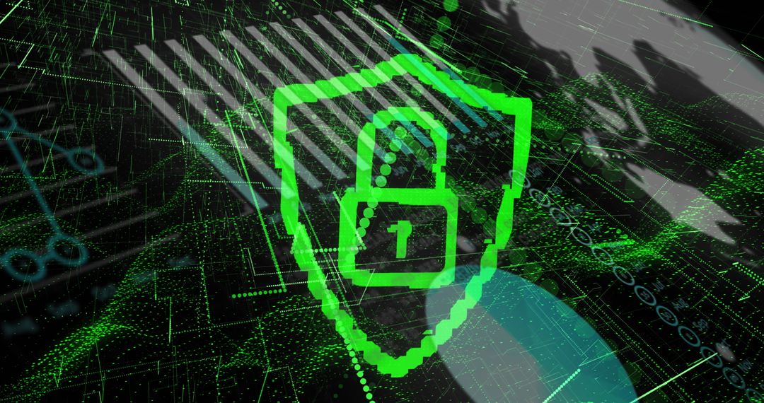 Digital Network Security Padlock on Green Data Mesh