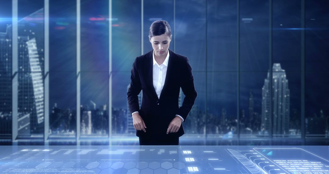Businesswoman Working Interactively with Digital Interface in Office