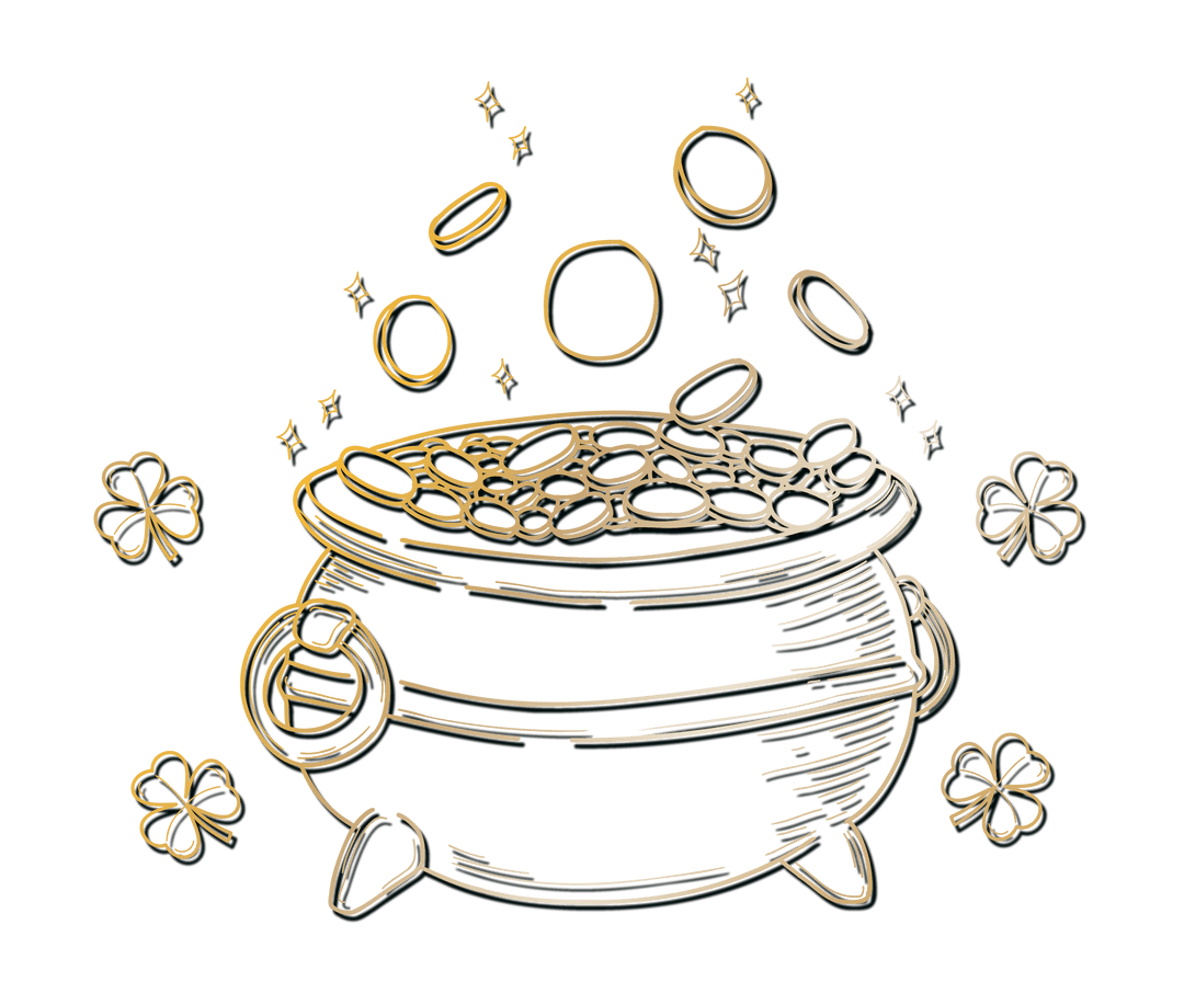 Mystic Cauldron with Coins and Clovers on Transparent Background