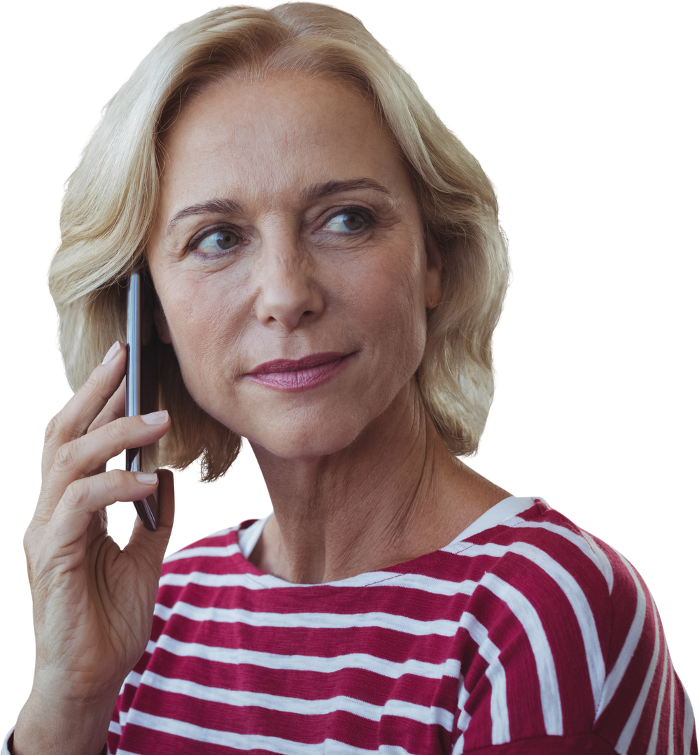 Transparent image mature woman talking on phone relaxed senior communication - Download Free Stock Images Pikwizard.com