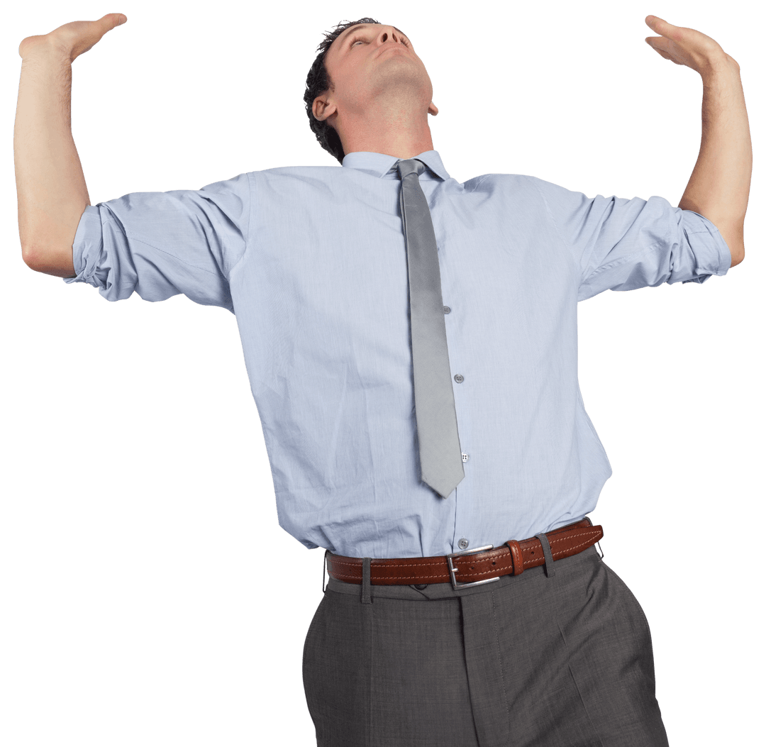 Confident Businessman Raising Hands in Triumph on Transparent Background