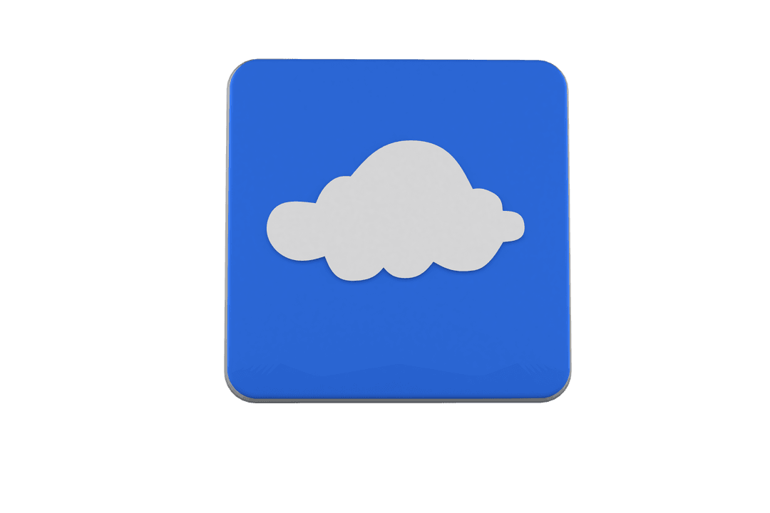 3D Cloud Icon On Blue Square Background, Transparent Effect