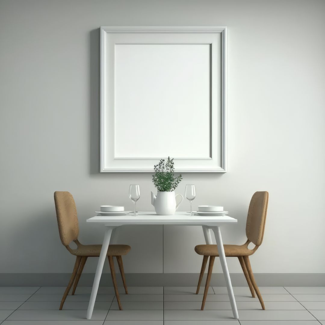 Dinner table with blank photoframe on wall with copy space, created using generative ai technology - Free Images, Stock Photos and Pictures on Pikwizard.com