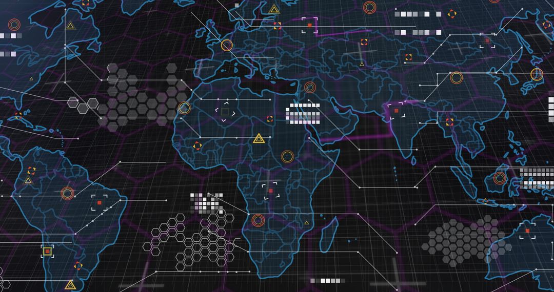 Futuristic Digital World Map with Tech Interface