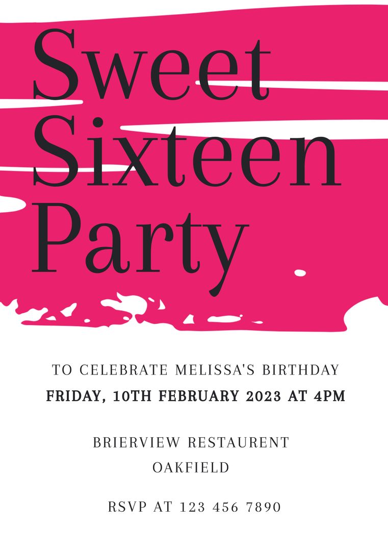 Sweet Sixteen Birthday Party Invitation with Pink and White Design - Download Free Stock Templates Pikwizard.com