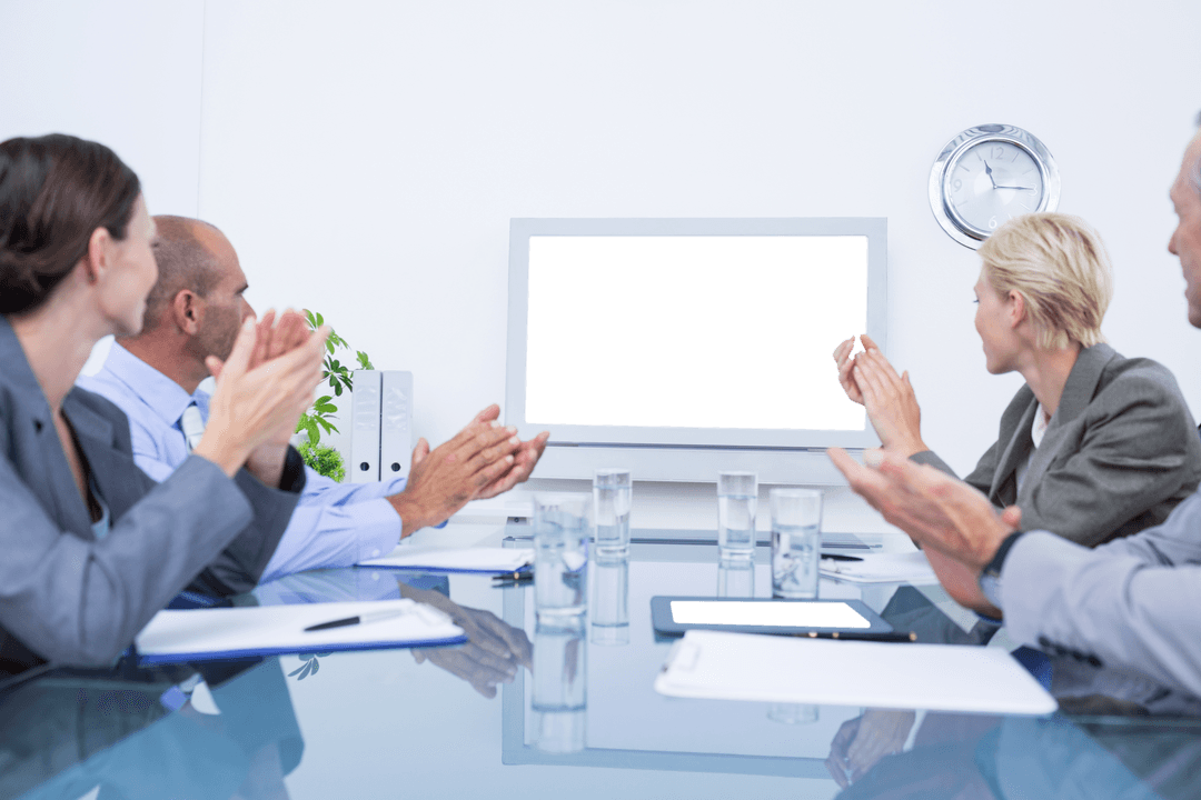 Business Team Applauding Blank Screen with Transparent Background