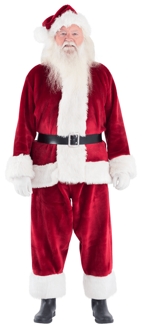Jolly Santa Claus Smiling in Traditional Red Outfit on Transparent Background