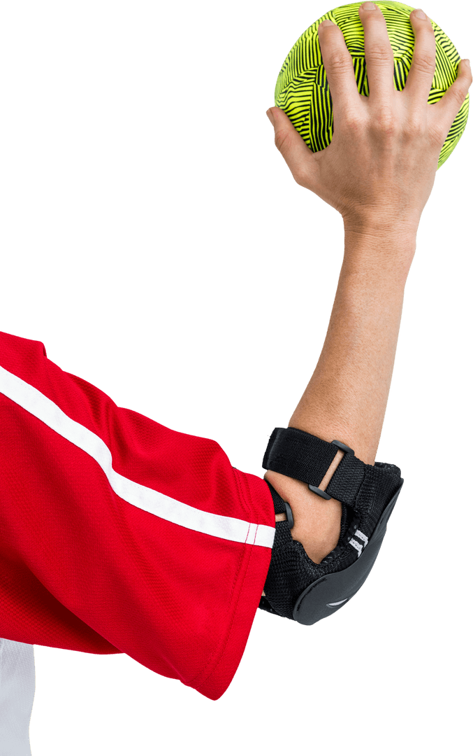 Transparent Image Athlete’s Hand Holding Textured Ball in Air