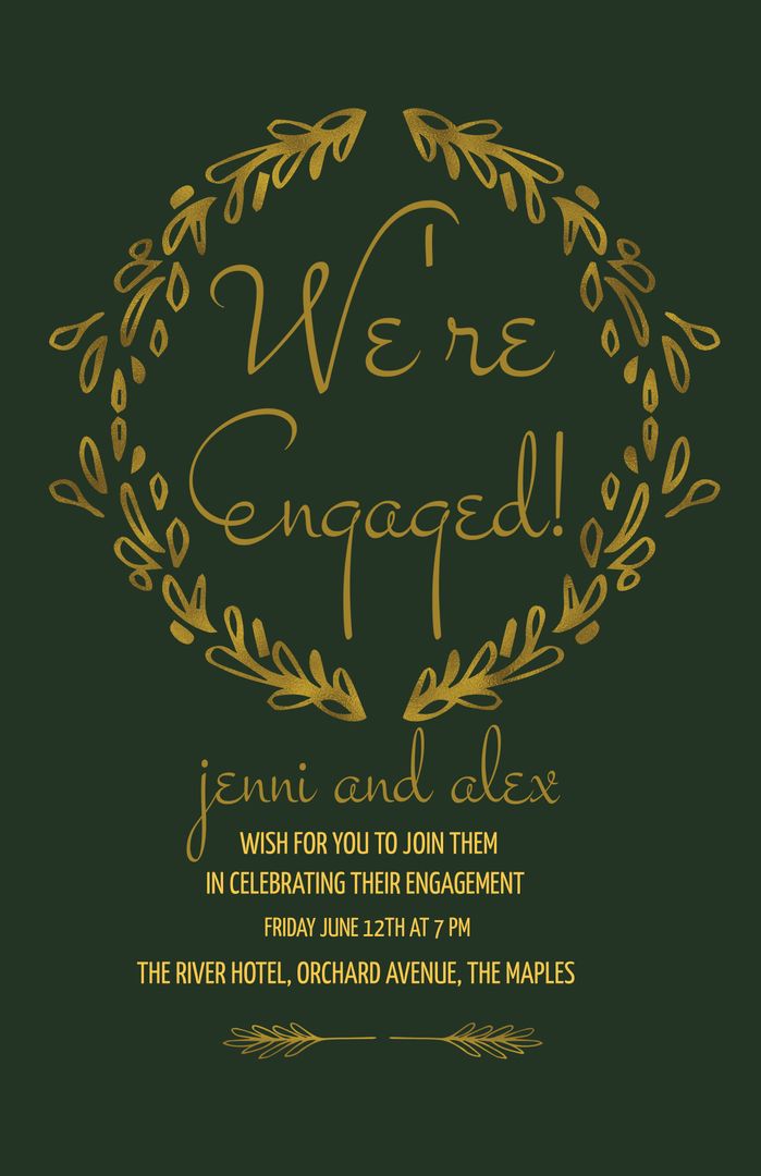 Elegant Wreath Engagement Invitation with Gold Fonts - Download Free Stock Templates Pikwizard.com