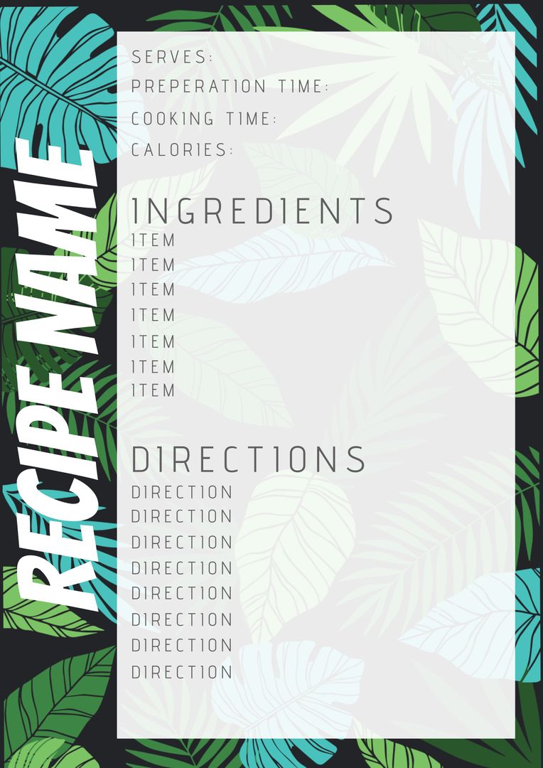 Tropical Leaves Recipe Template with Natural Theme