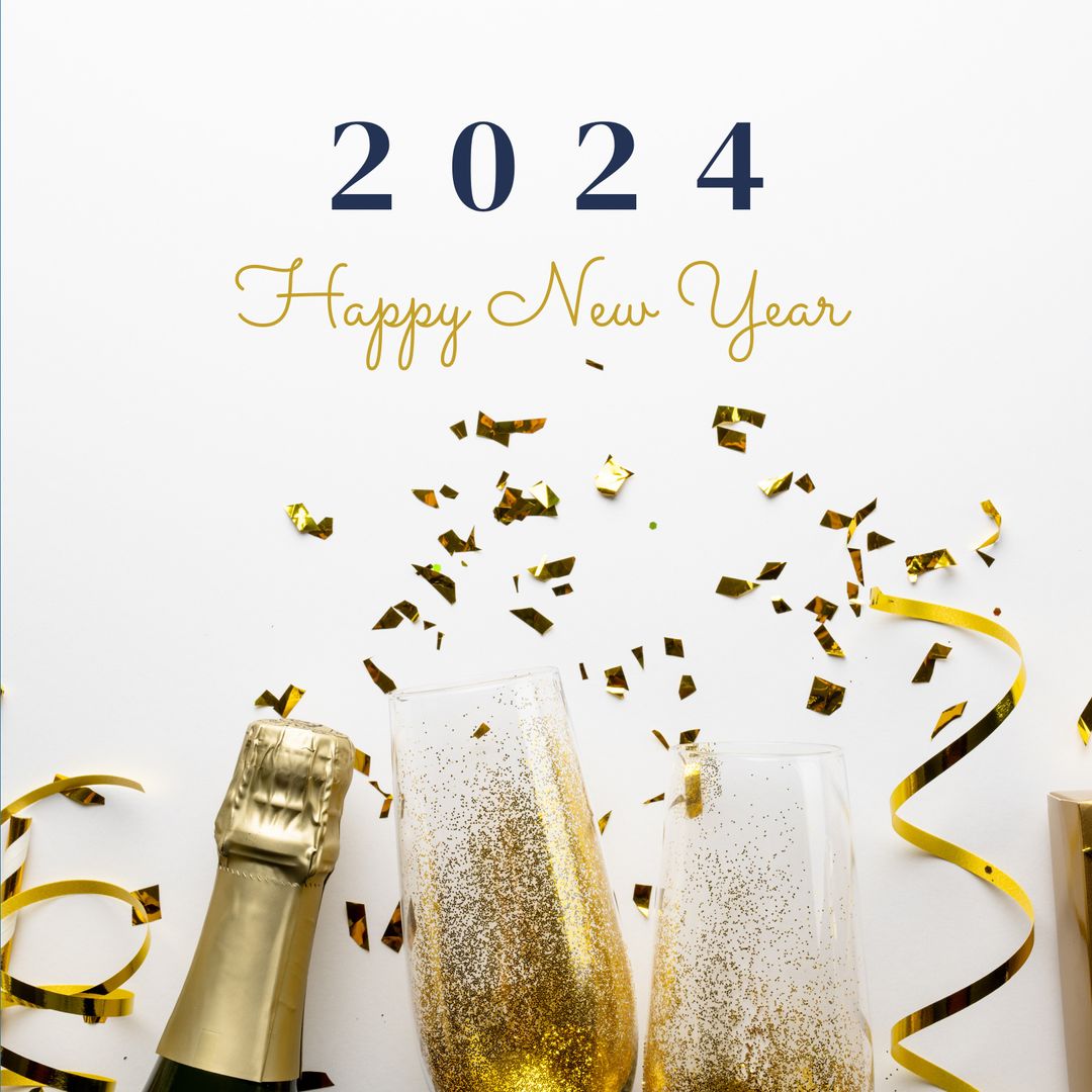 Festive 2024 New Year Celebration with Champagne and Confetti