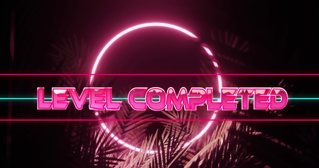Neon Level Completed Text with Futuristic Design