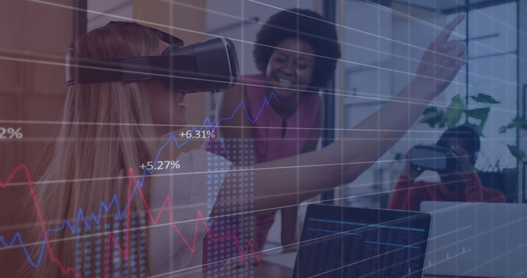 Diverse Team Discussing Virtual Reality in Financial Analysis